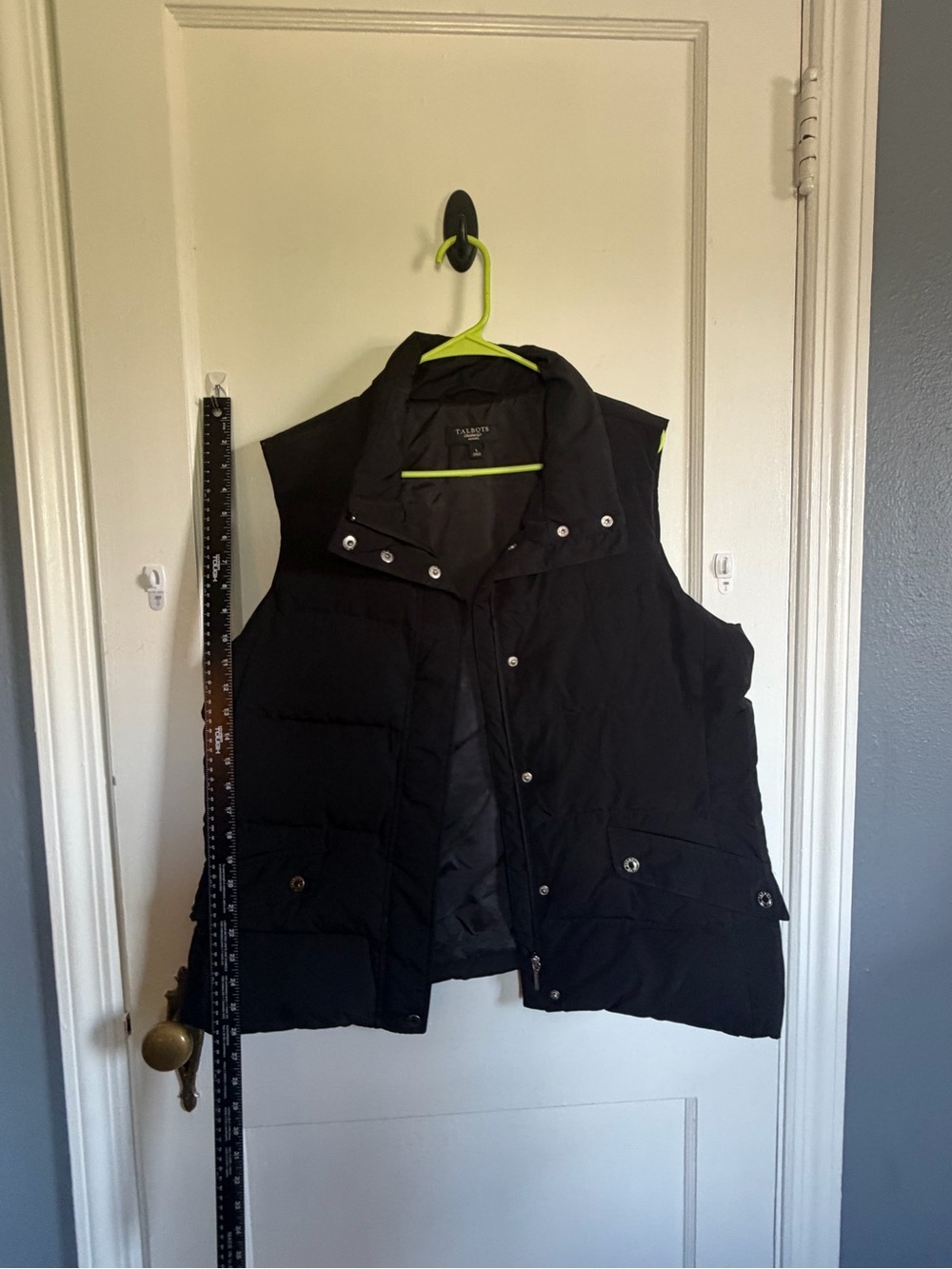 Talbots Black Quilted Puffer Vest with Snap Front